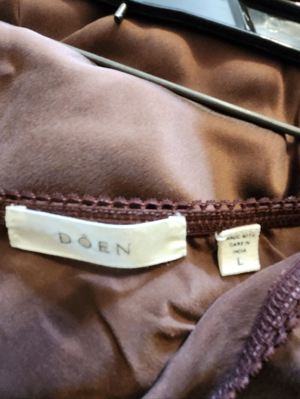 Doen Elowette Cafe Mocha 100% Silk Maxi Skirt With Ecru Lace - Picture 2 of 5